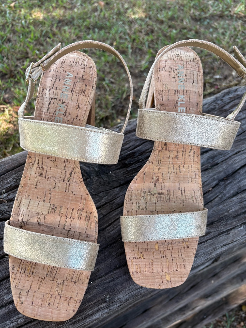 Anne Klein Metallic Gold Cork Sandals